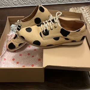 🤎🖤ANTHROPOLOGIE Nation Derby Pony Hair Leather Polka Dot Loafers